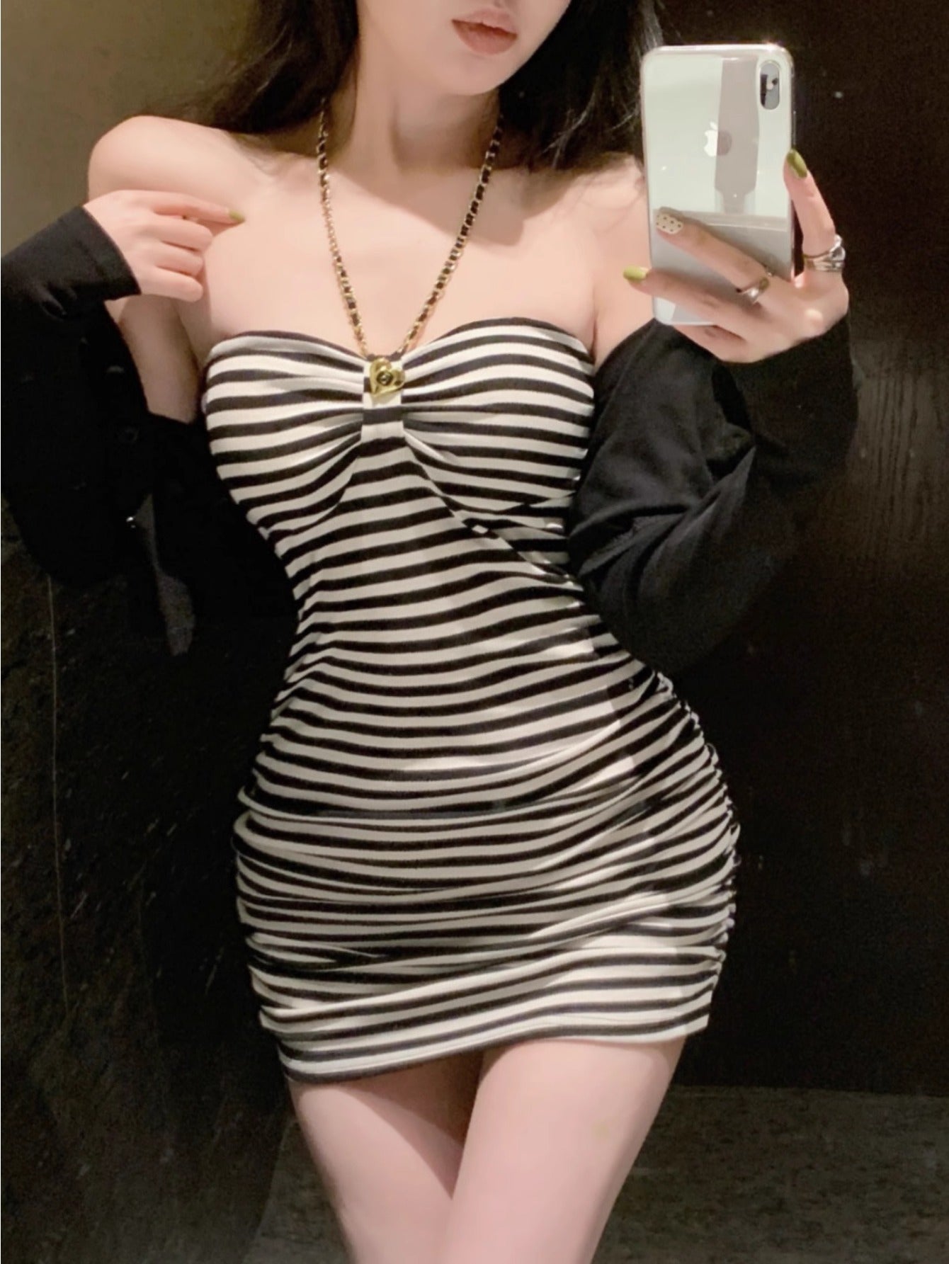 Femininity neck sexy striped tube top hip dress short skirt