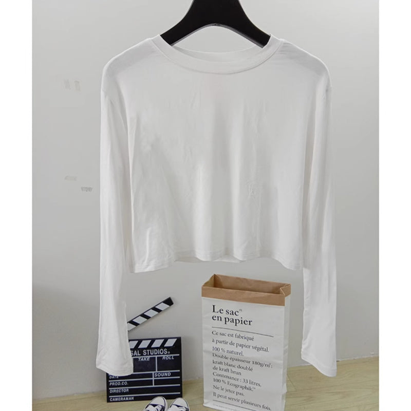 New women's long-sleeved crop top spring and summer loose short jazz ice silk t-shirt modal sunscreen