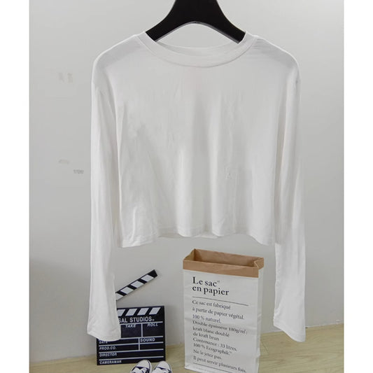 New women's long-sleeved crop top spring and summer loose short jazz ice silk t-shirt modal sunscreen
