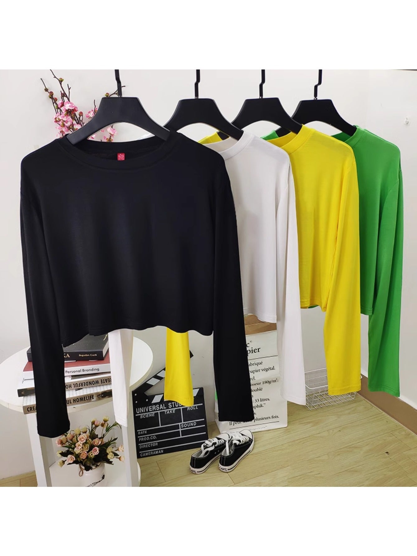 New women's long-sleeved crop top spring and summer loose short jazz ice silk t-shirt modal sunscreen