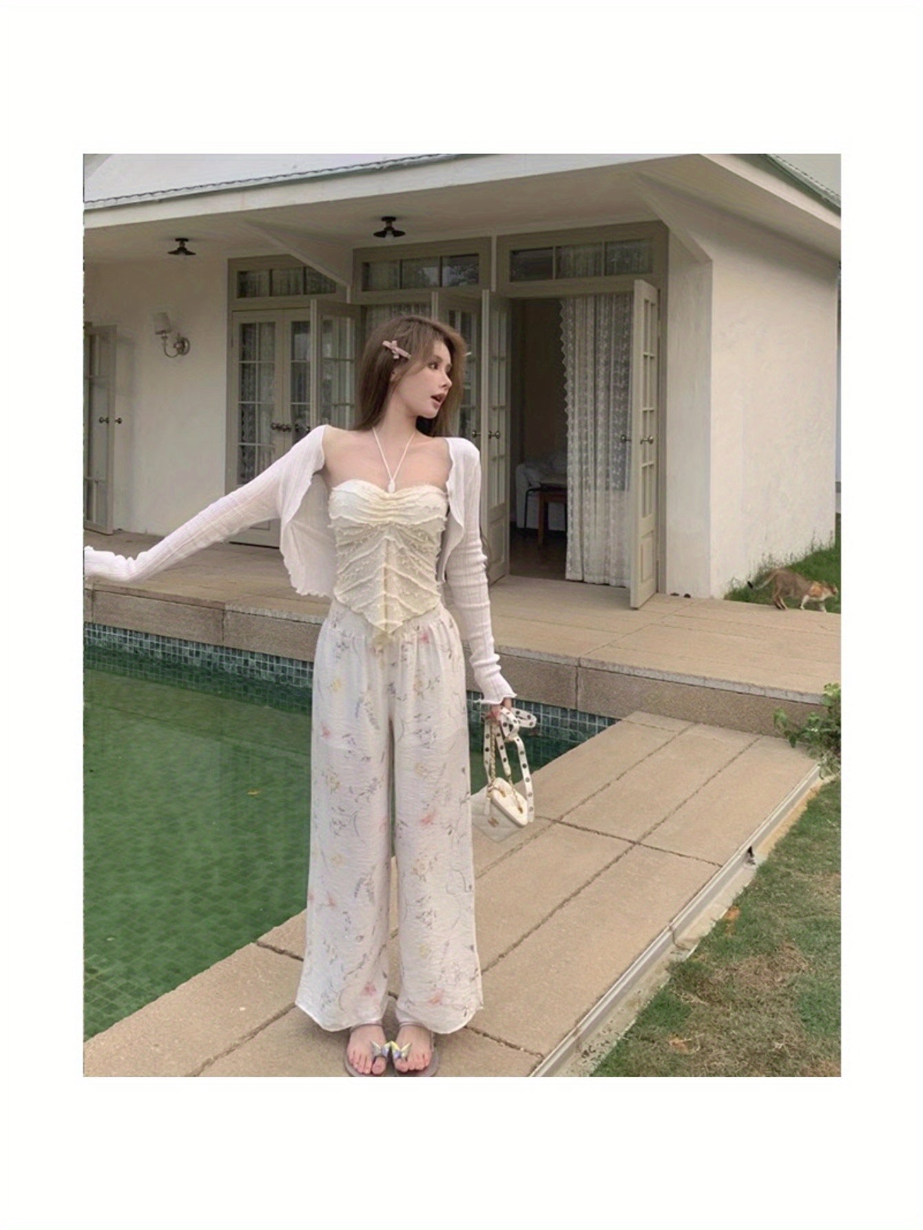 French small vest pure desire wind nude sunscreen shirt women with suspenders skirt with short summer shawl cardigan jacket 3-piece set