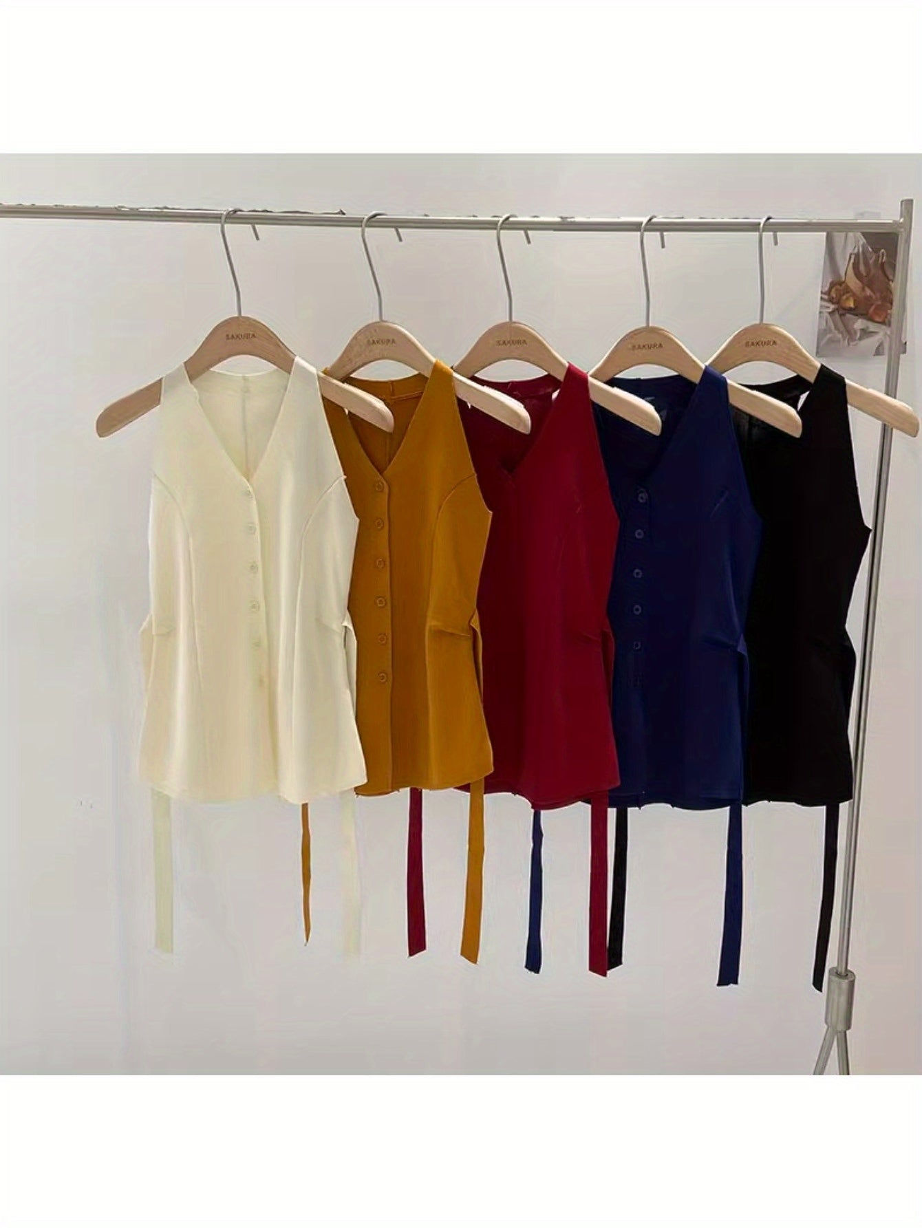 V-neck knitted sling small vest women's early autumn 2024 new Korean version single-breasted slim-fitting and thin outer top