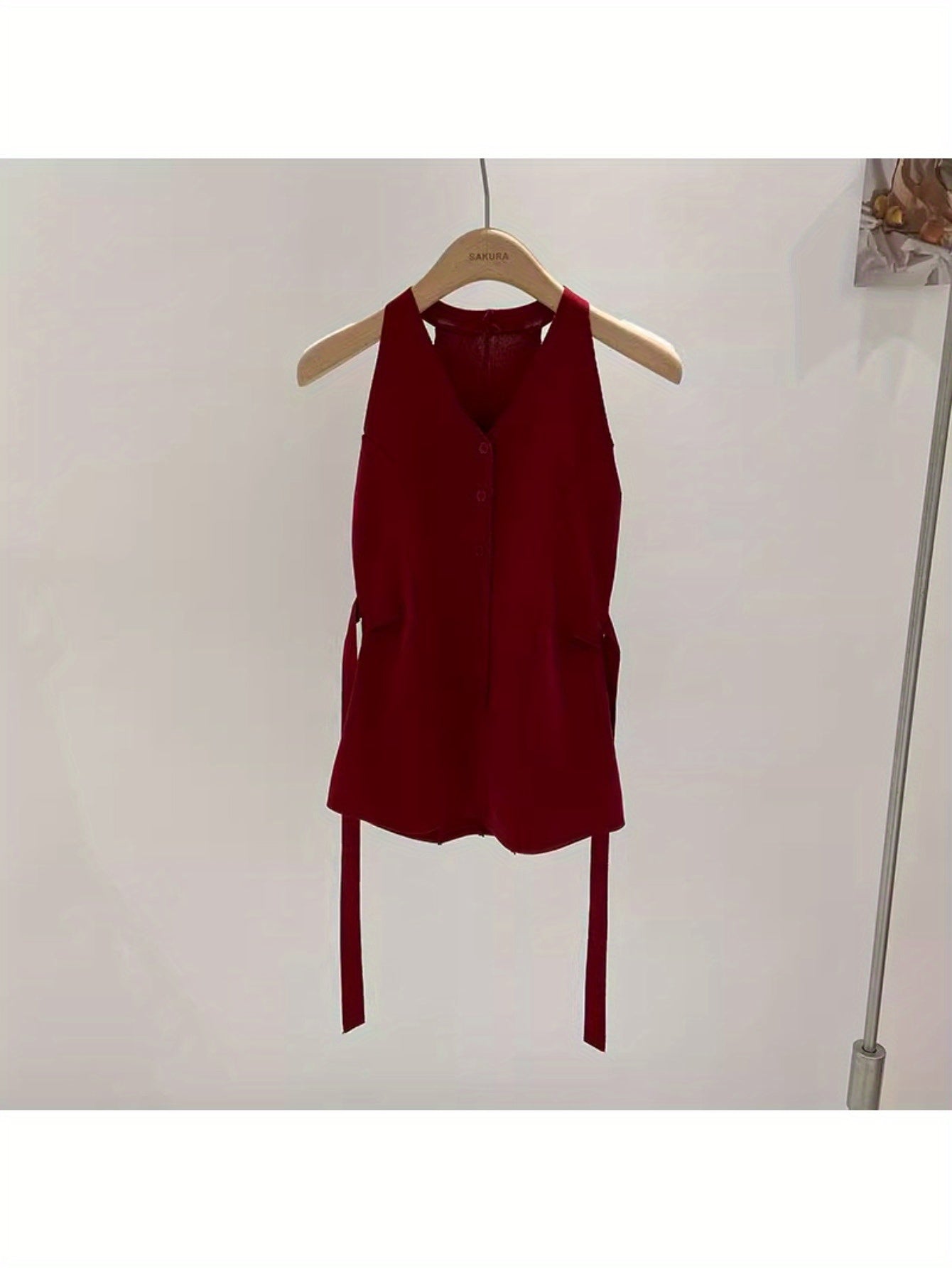 V-neck knitted sling small vest women's early autumn 2024 new Korean version single-breasted slim-fitting and thin outer top