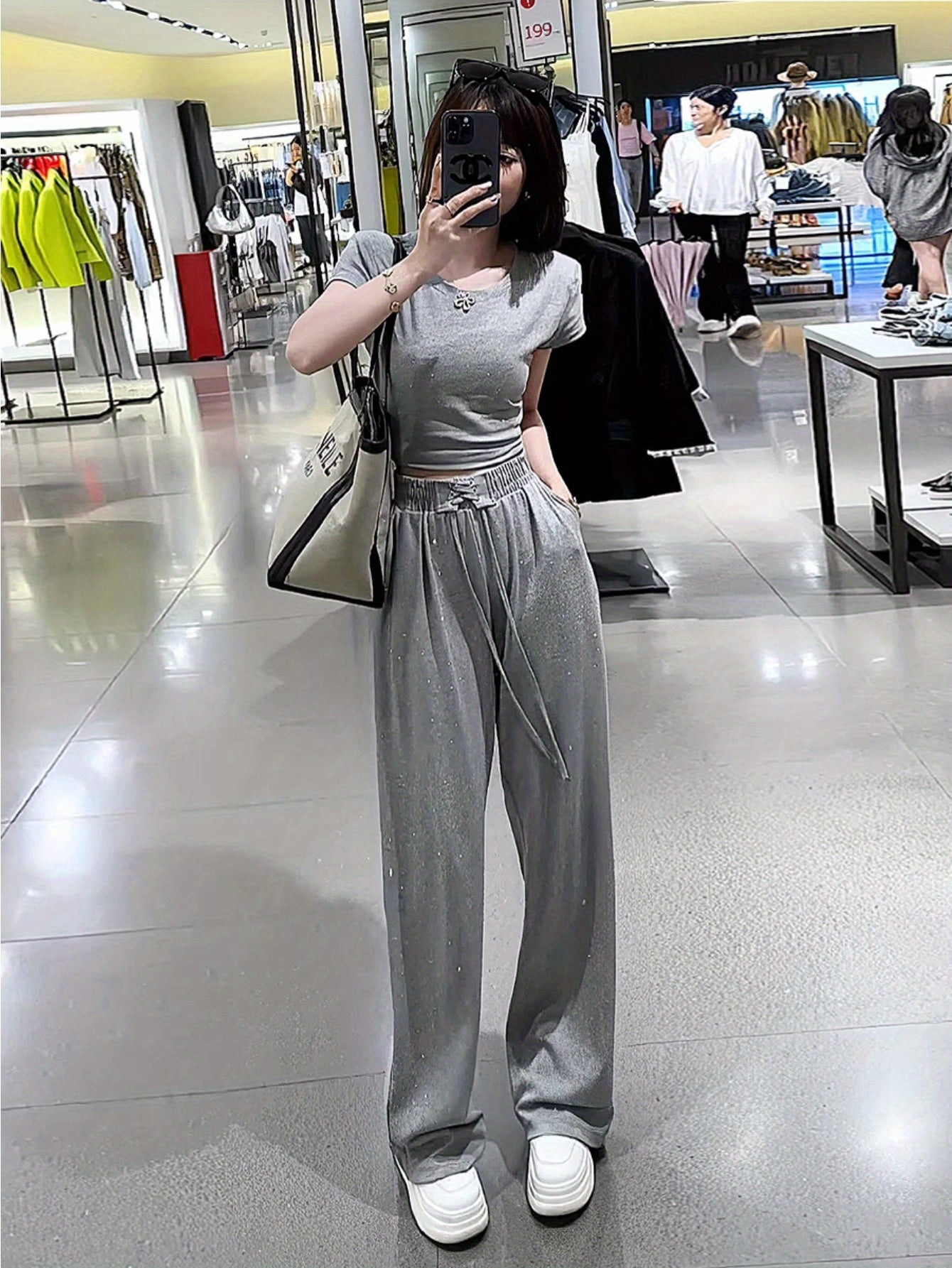 Fashion Sports Casual 2024 Summer Bright Diamond Back Strap Top Wide Leg Pants