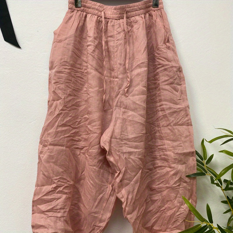 High-quality ramie double-layer casual straight-leg pants