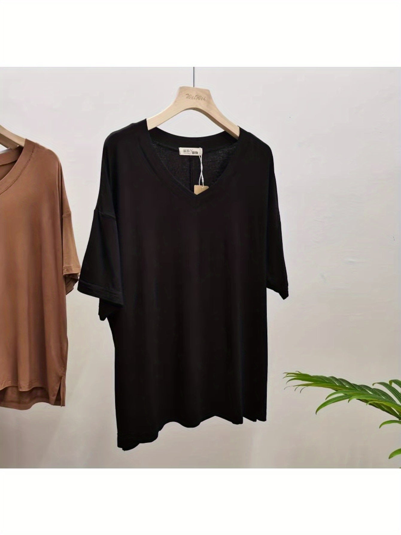 Summer New Modal Loose Top Bat Sleeve Women's Bottom Women's V-Neck Medium Sleeve T-Shirt Large Size