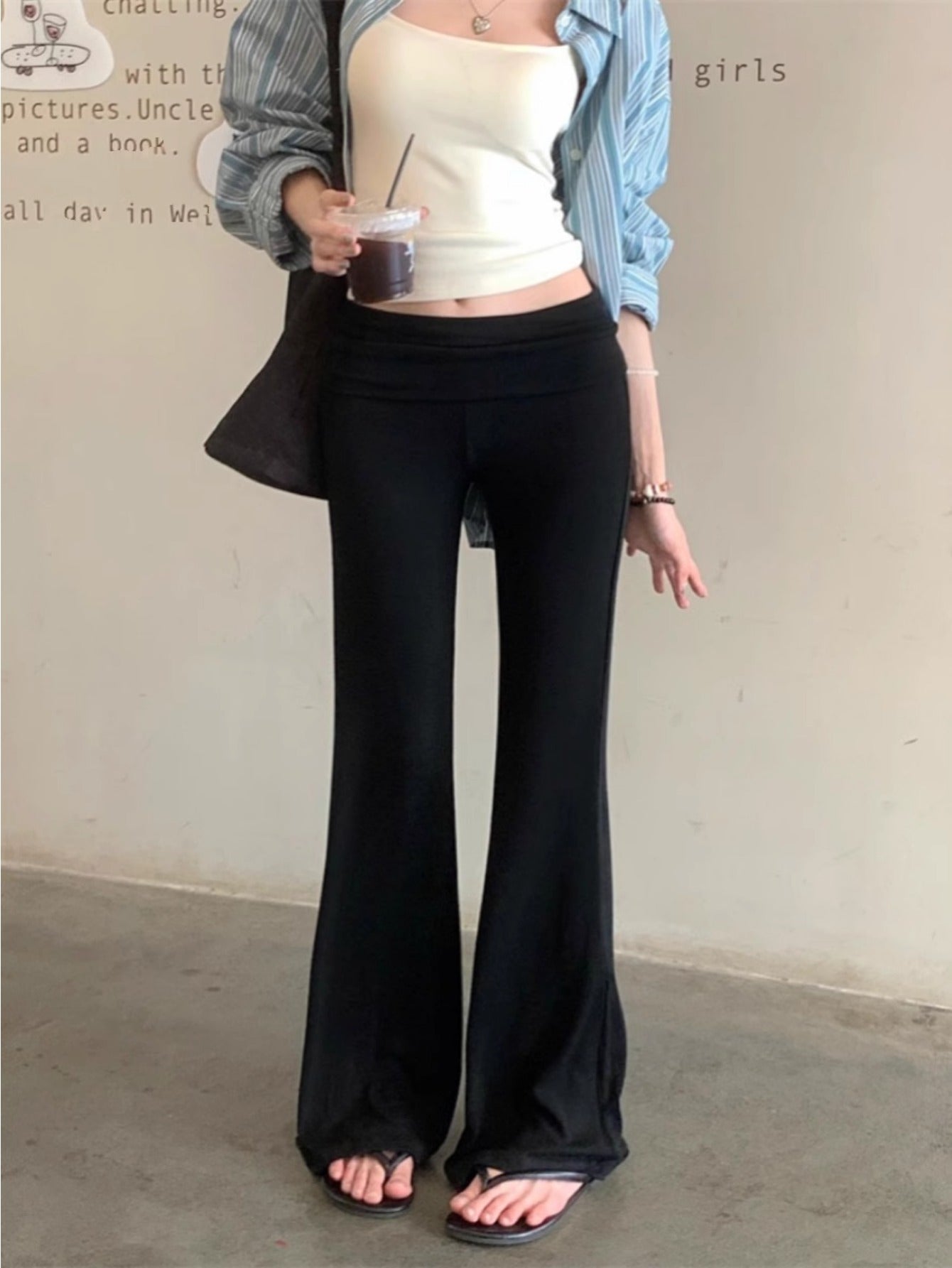 Black slim-fitting micro-flared pants women's summer niche drape casual pants floor-mopping pants trousers