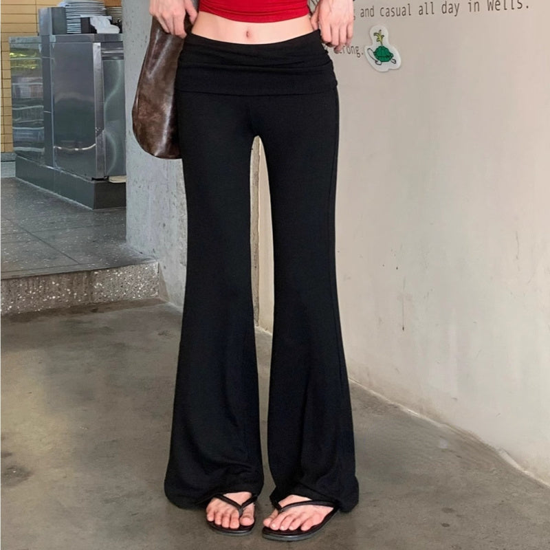 Black slim-fitting micro-flared pants women's summer niche drape casual pants floor-mopping pants trousers