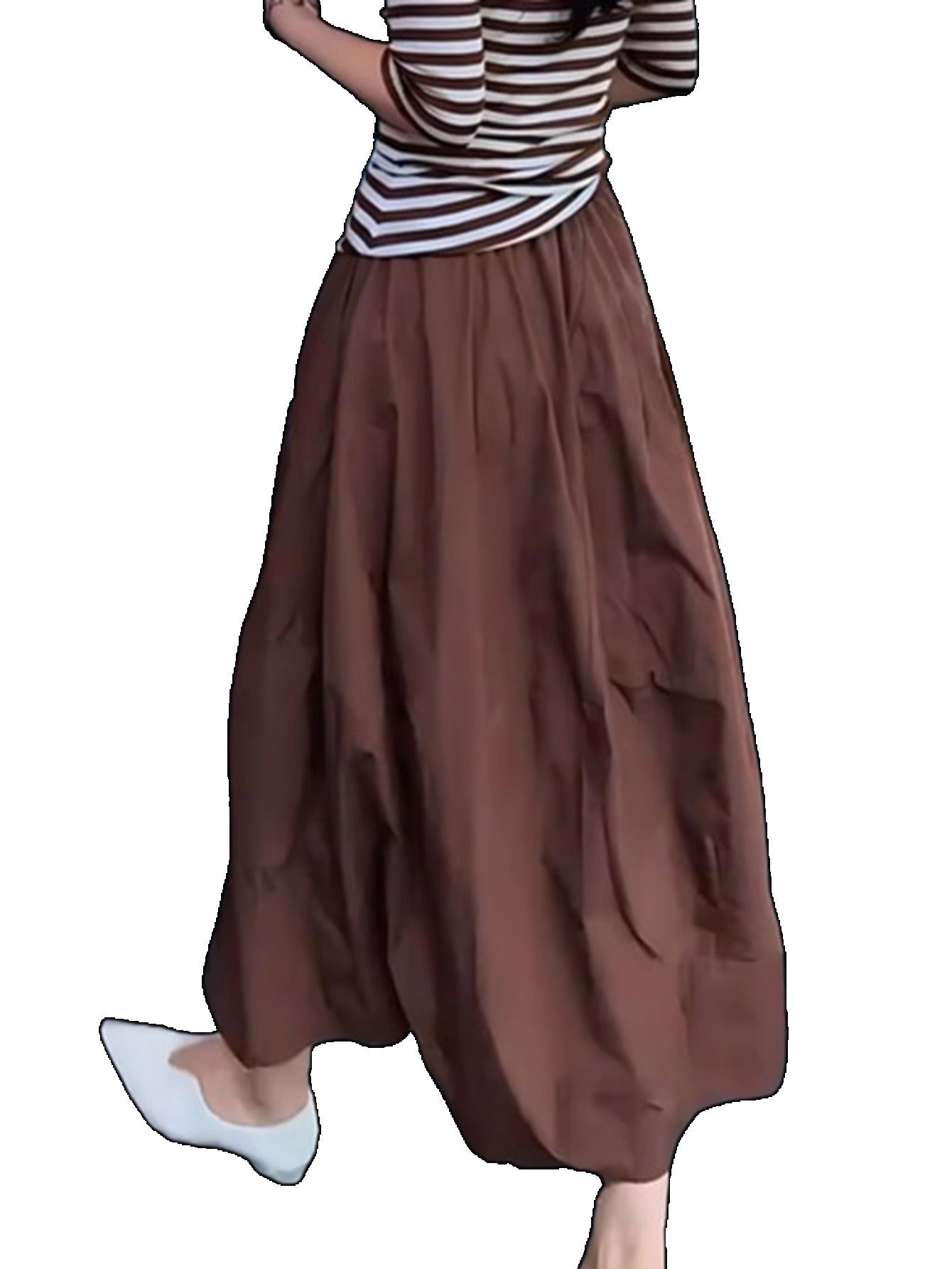 2024 summer new high waist and thin loose age reduction versatile pendulum caramel skirt women's clothing