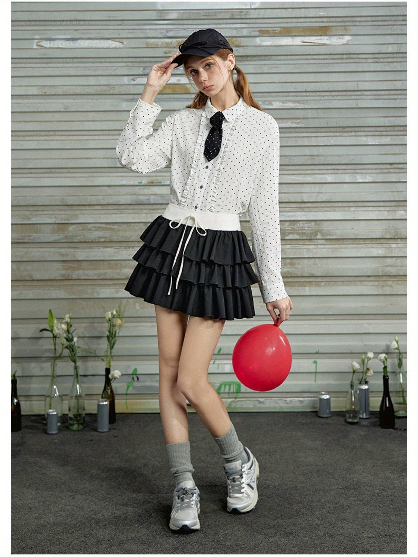 Low waist contrasting color cake skirt women wear multi-layer skirt A-word short skirt
