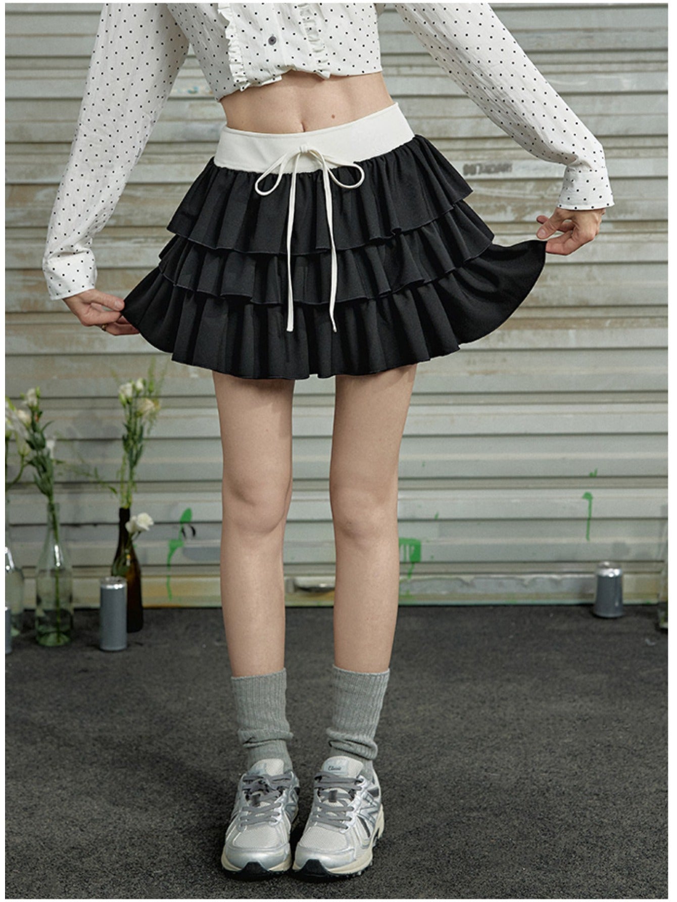 Low waist contrasting color cake skirt women wear multi-layer skirt A-word short skirt