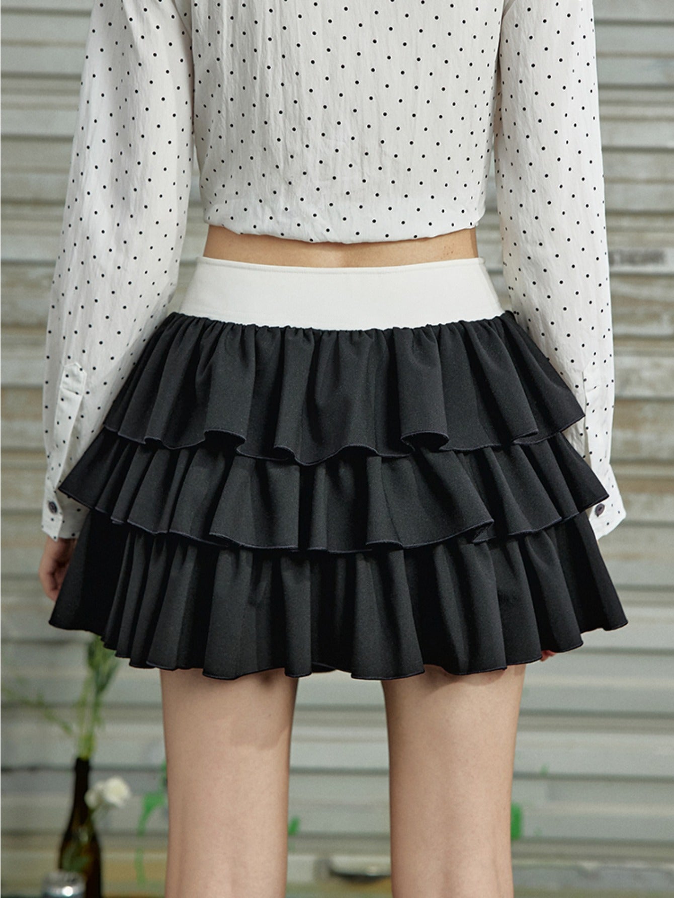 Low waist contrasting color cake skirt women wear multi-layer skirt A-word short skirt