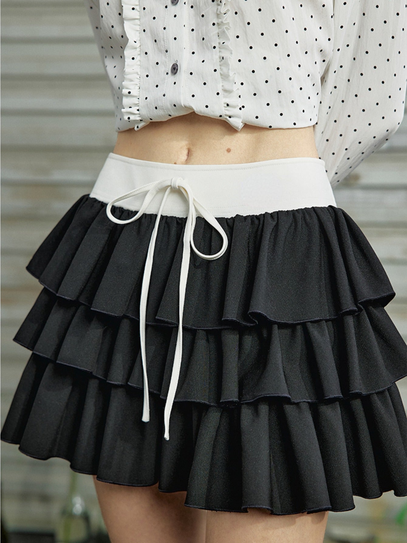 Low waist contrasting color cake skirt women wear multi-layer skirt A-word short skirt