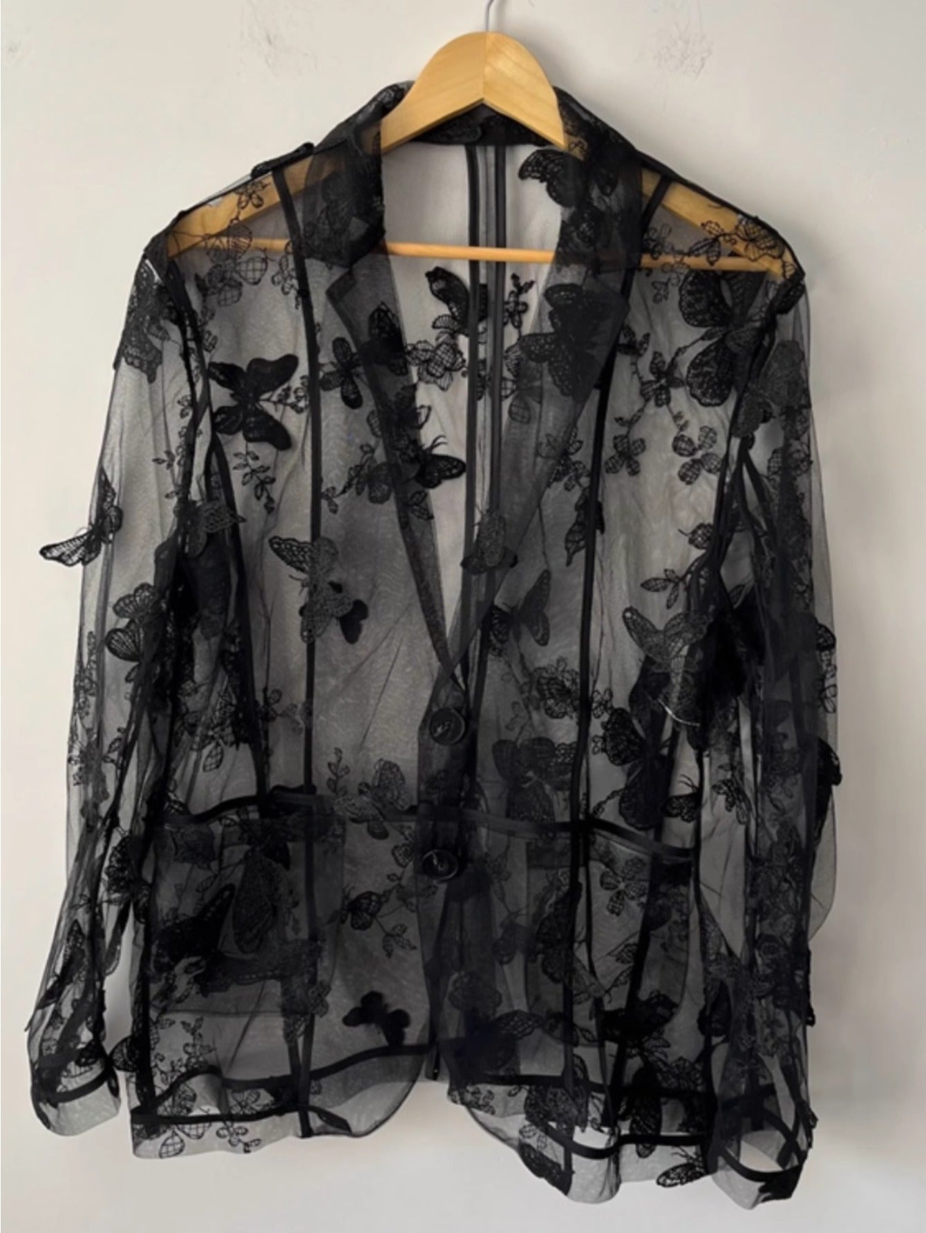 Butterfly embroidery black perspective mesh yarn stacking original designer Guochao versatile casual jacket