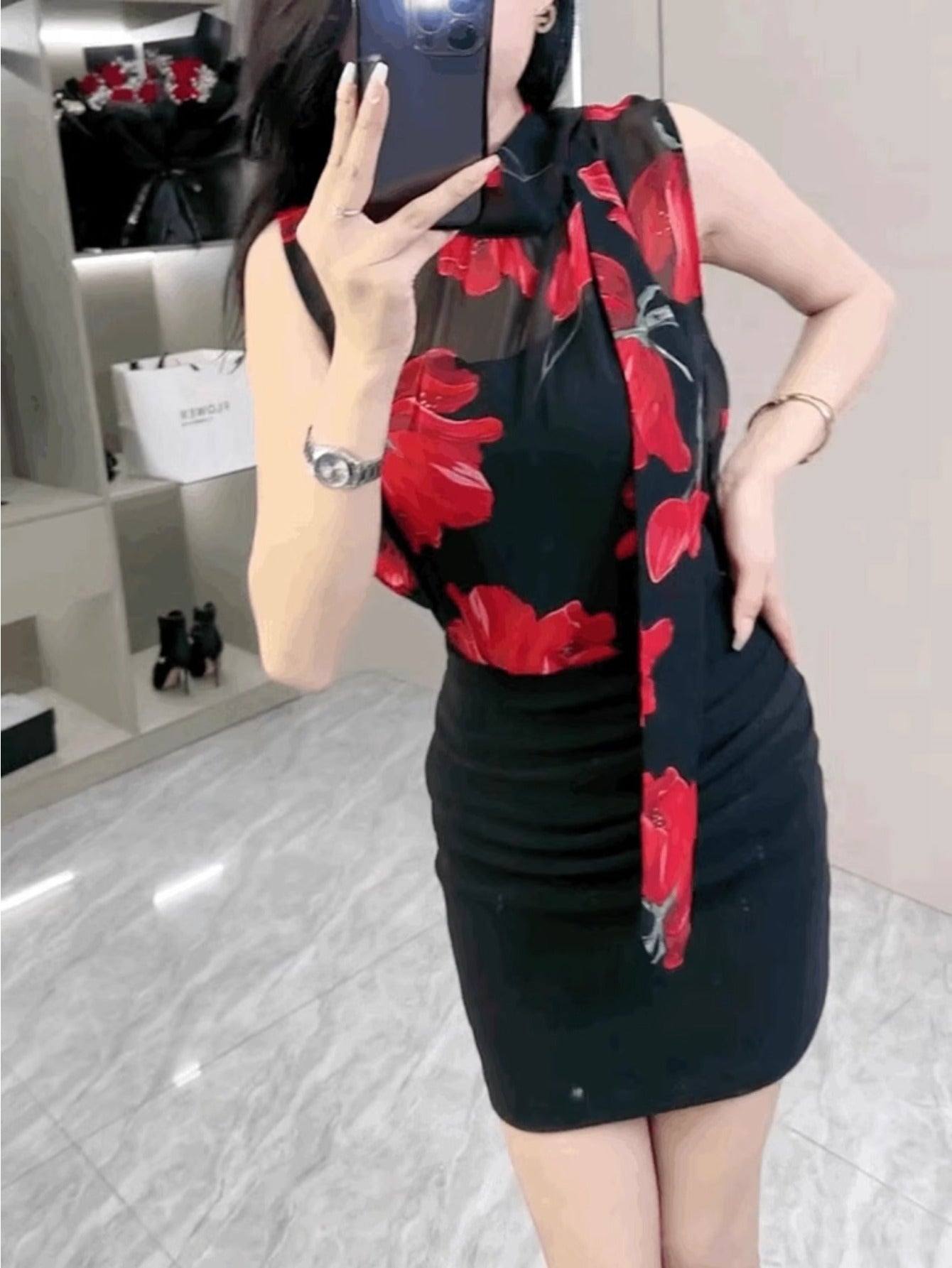French rose streamer chiffon T-shirt women's new chic high-end versatile sleeveless temperament top trendy
