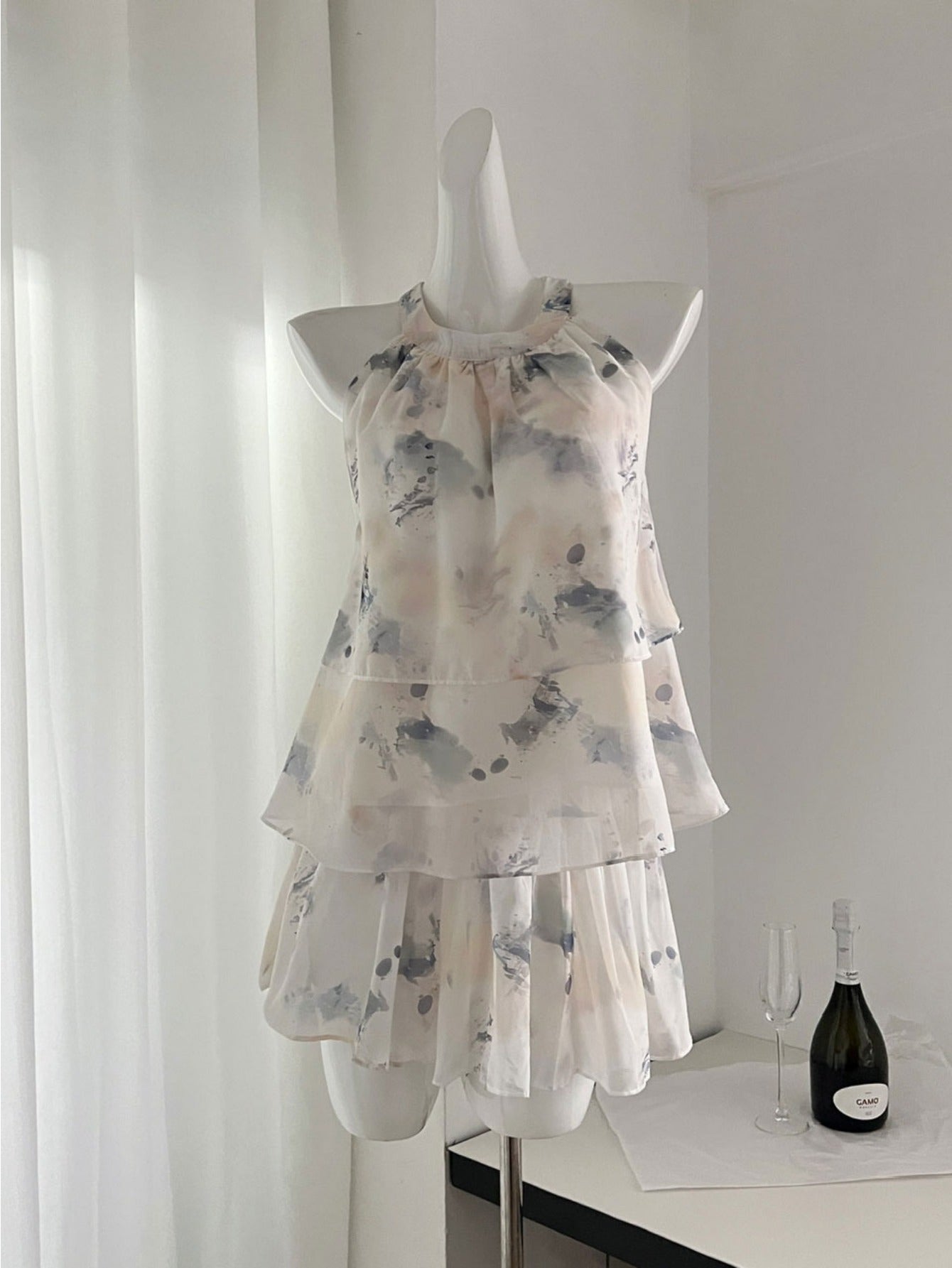 2024 pure desire design smudge color high waist skirt women's niche versatile loose and thin suit summer