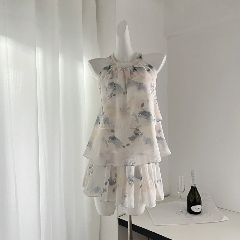 2024 pure desire design smudge color high waist skirt women's niche versatile loose and thin suit summer
