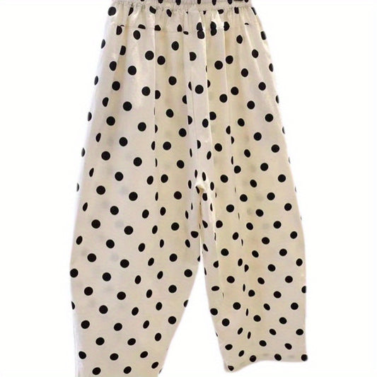 Loose pure cotton thin polka dot pants women's early autumn new versatile high-waisted straight casual trousers