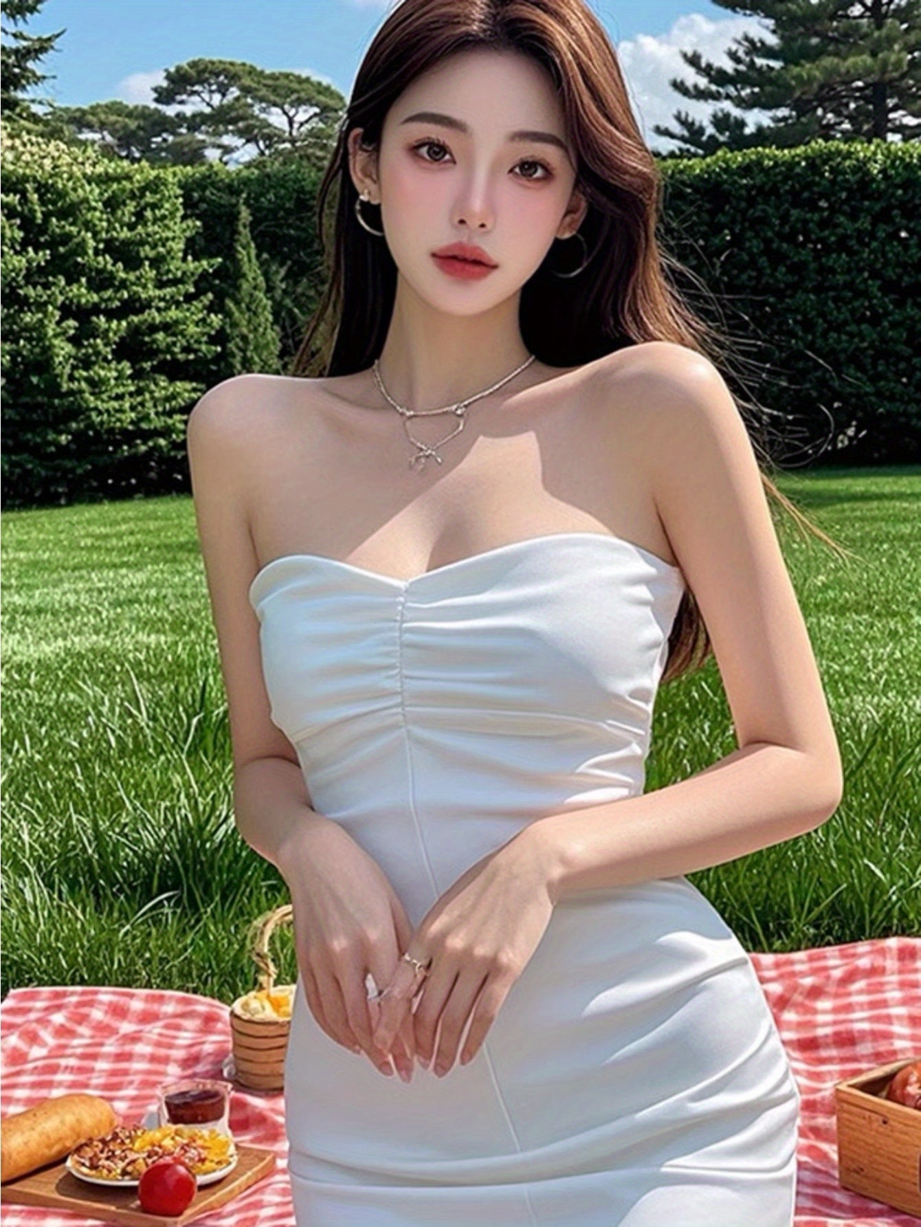 Small man pure desire sexy chic satin white tube top dress women's summer new high-end slim skirt