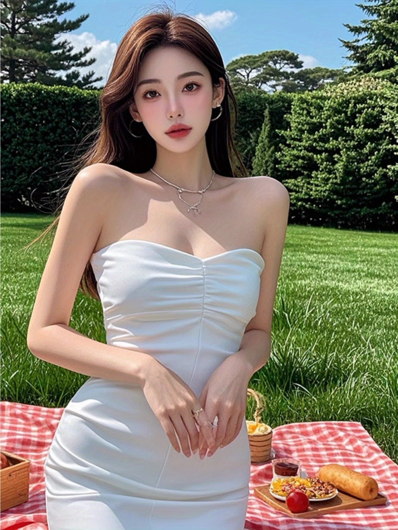 Small man pure desire sexy chic satin white tube top dress women's summer new high-end slim skirt