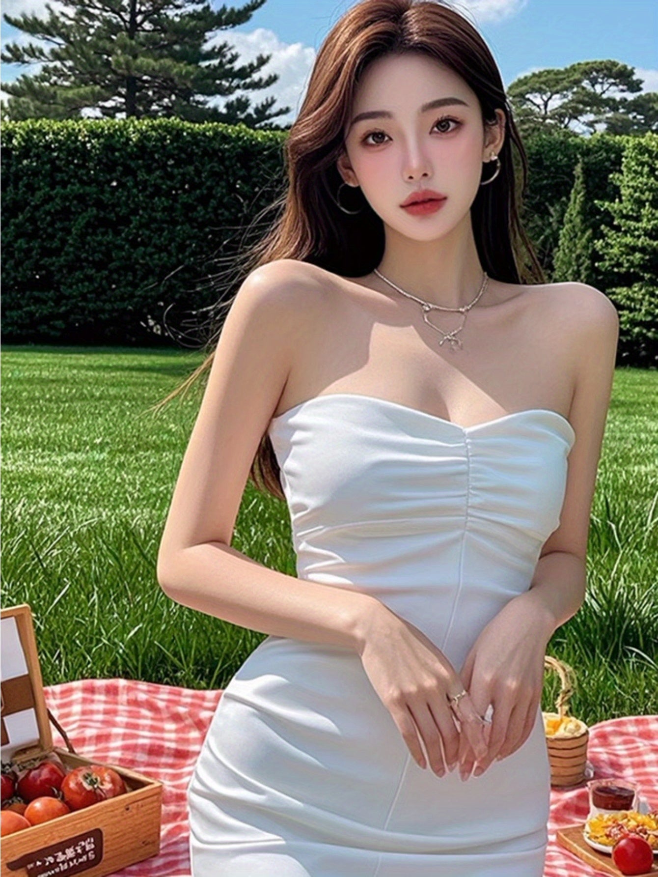 Small man pure desire sexy chic satin white tube top dress women's summer new high-end slim skirt