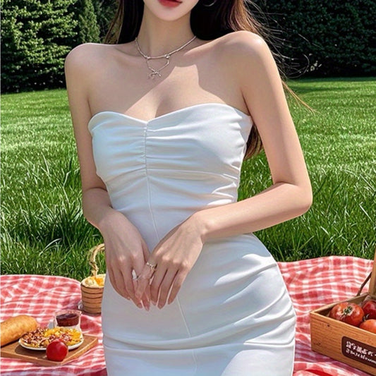 Small man pure desire sexy chic satin white tube top dress women's summer new high-end slim skirt