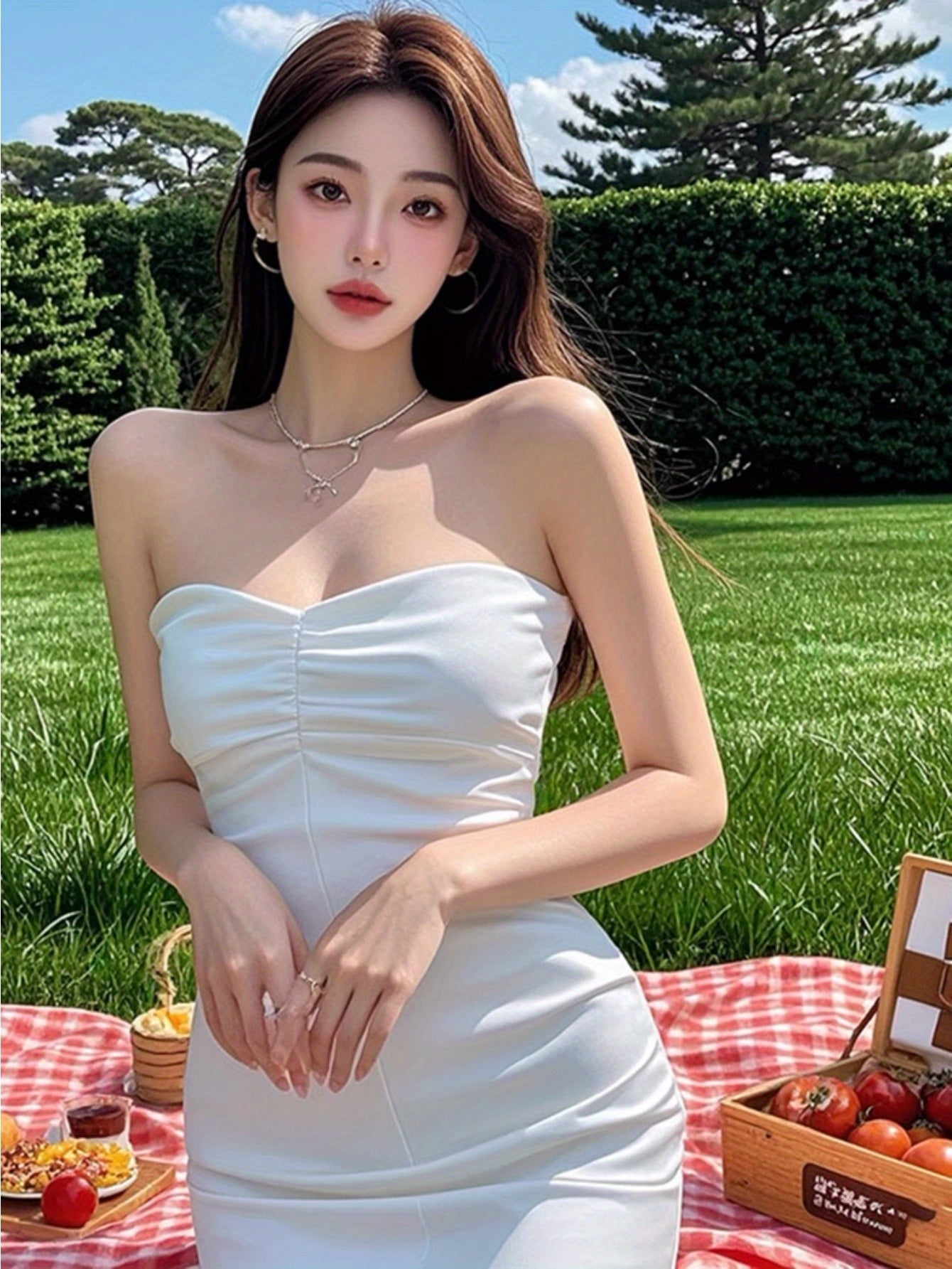 Small man pure desire sexy chic satin white tube top dress women's summer new high-end slim skirt