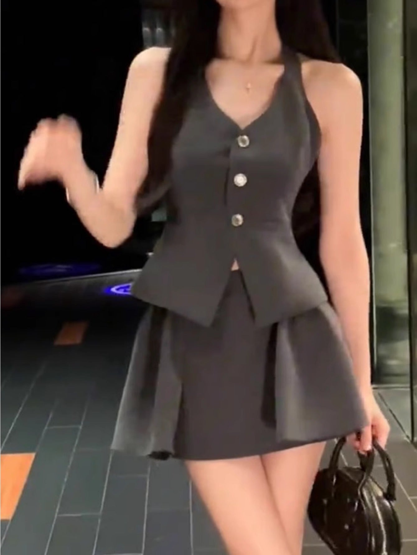 Hepburn style bow vest neck halter top high waist pleated skirt suit suit 2024 summer new