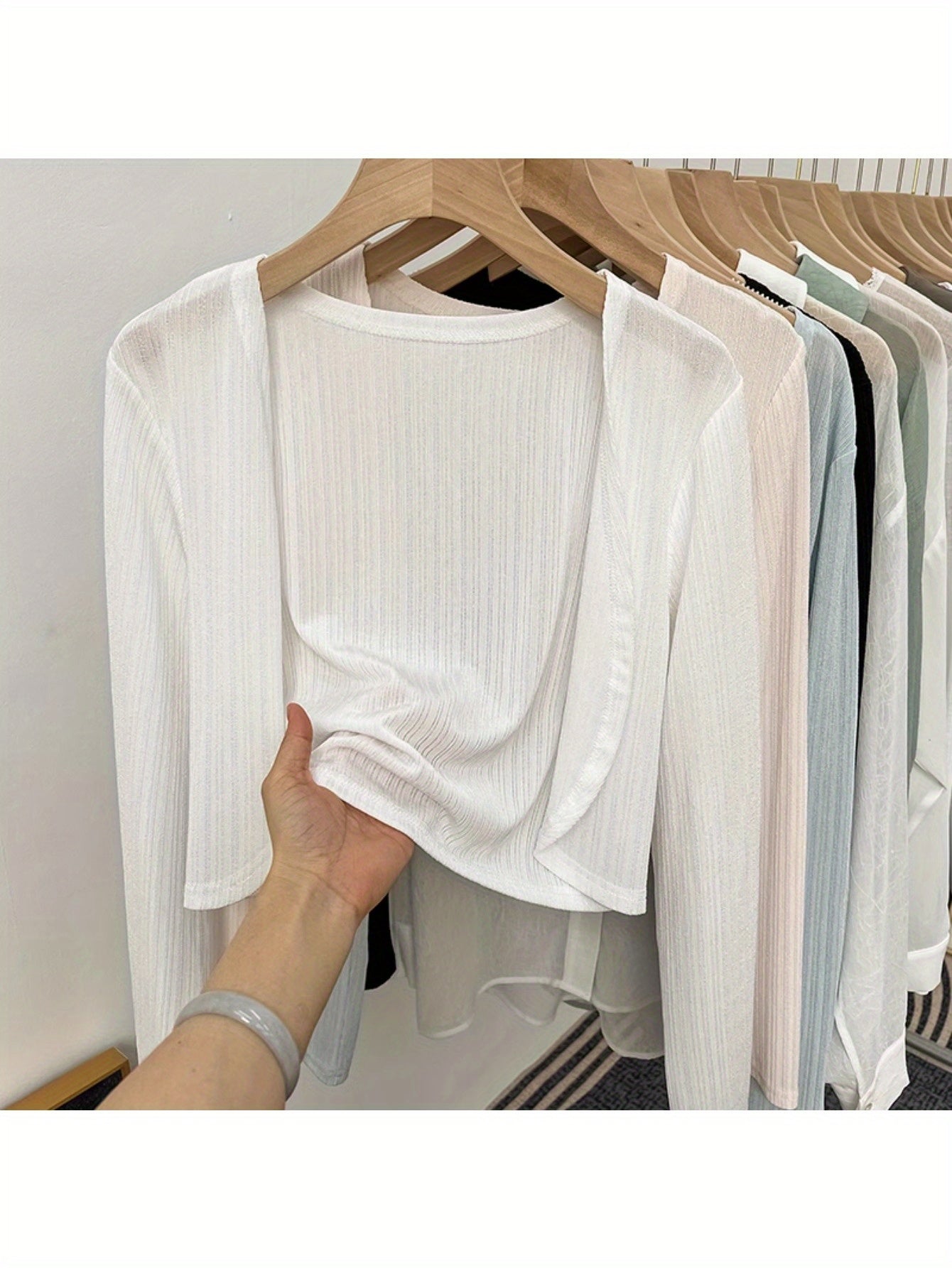 Summer thin white ice silk knitted cardigan women's suspender with large size fat mm shawl small coat short top