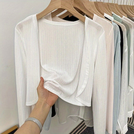 Summer thin white ice silk knitted cardigan women's suspender with large size fat mm shawl small coat short top