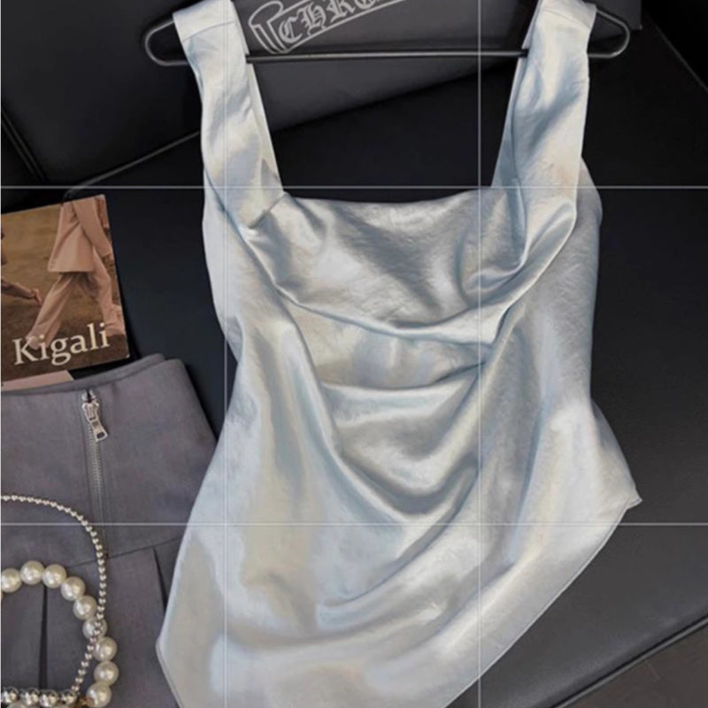 Premium sense acetic acid small vest women's 2024 summer new irregular hem slim and thin sexy suspender top