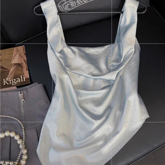 Premium sense acetic acid small vest women's 2024 summer new irregular hem slim and thin sexy suspender top