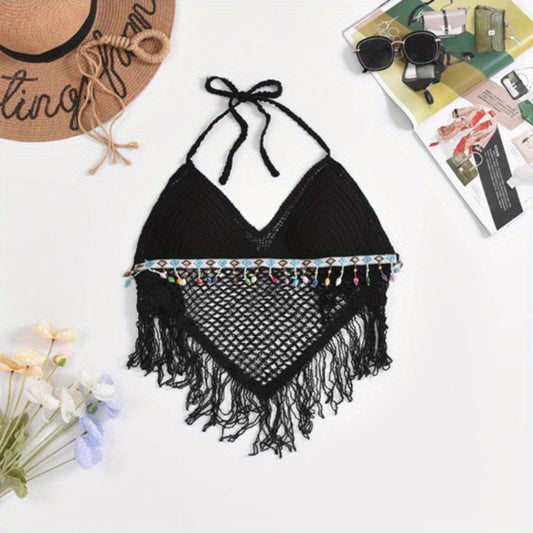 Small vest suspender women's summer neck short inside knitted belt chest pad top backless hollow tube top embroidered vest
