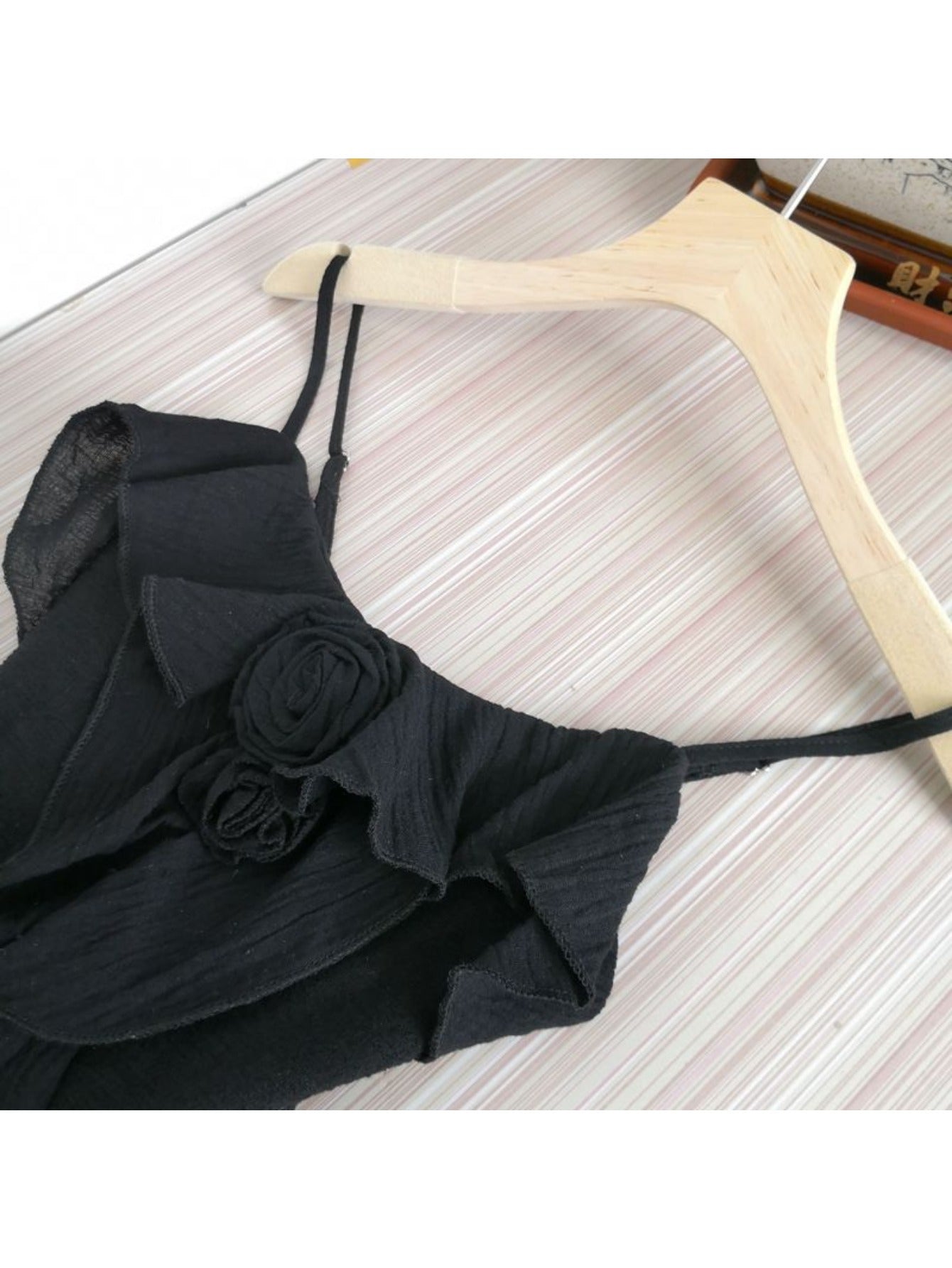 Wasteland Spice Girl Short Splicing Lotus Leaf Edge Rose Suspender Vest Top Women's 2024 Summer New